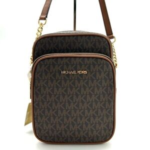 Michael Kors Jet Set Travel Medium Logo Crossbody Bag Brown Signature
